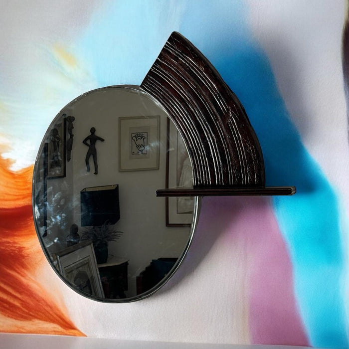 Assymetical Circular Wooden mirror with Ledge : Aaina 24