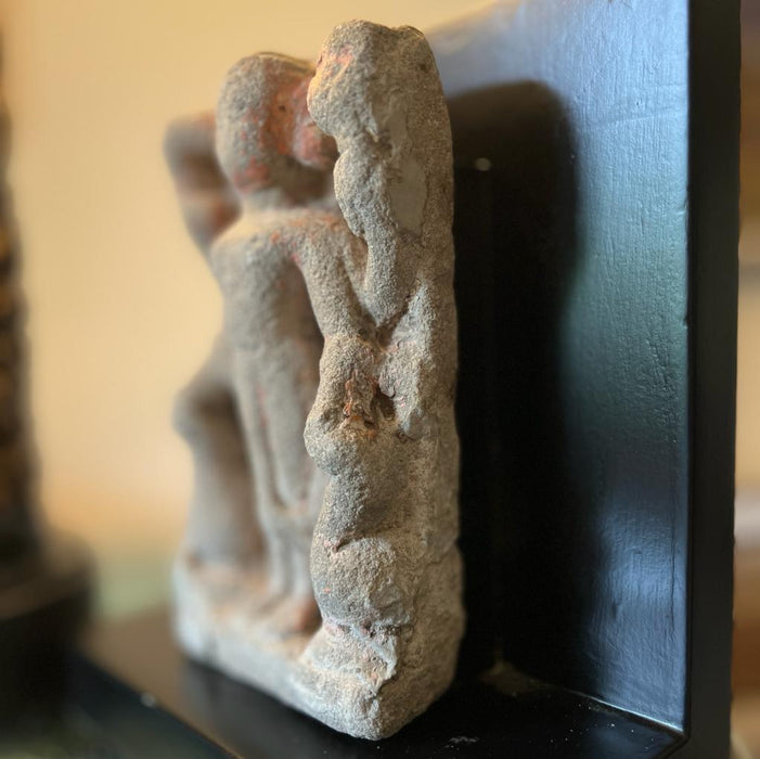 Vintage  Stone sculpture of Man ( on a Wooden Base) ; Murti 3