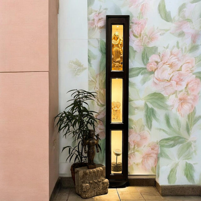 Slender, Tall. Wooden Showcase with Shelves and Light : Haya 4