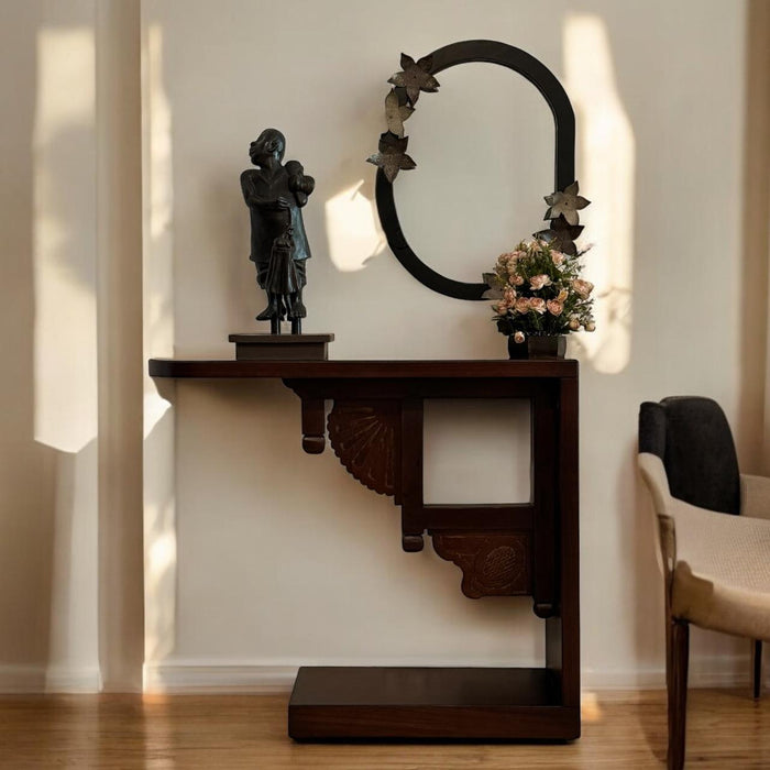 Kavya 5 : Minimalist Wooden Console with Antique Brackets