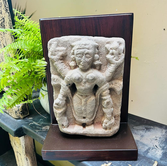 Vintage Devi Stone sculpture set in a Wooden Frame : Murti 9