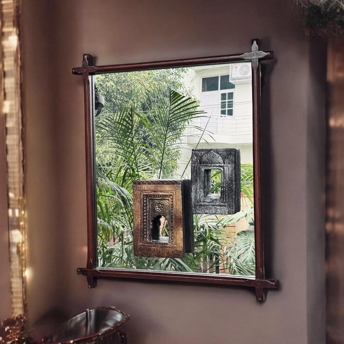 Wooden Mirror with Inset Vintage Jharokas : Aaina 13