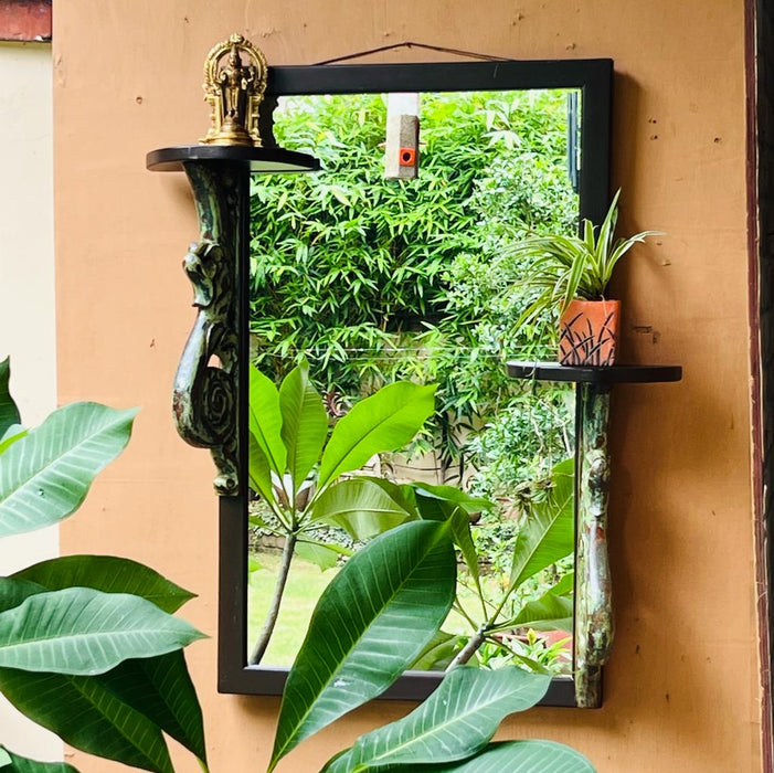 Aaina 8 : Vintage wooden mirror with carved side brackets (3 feet )