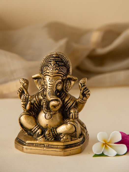 Ganesha Brass Idol Sitting Square Base