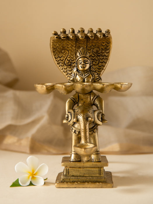 Brass Naag Kanya Sitting On An Elephant Aarti set of 6 Diyas