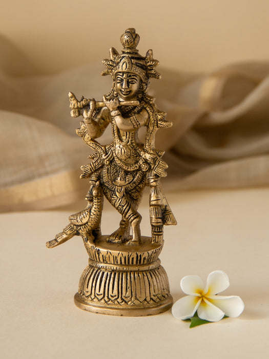 Krishna Brass Idol playing the flute