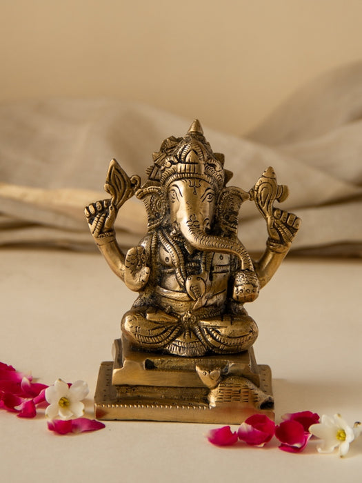 Ganesha Brass Idol Sitting on a Square Base