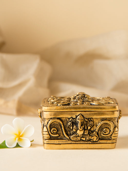 Intricately Carved Brass Jewel Box