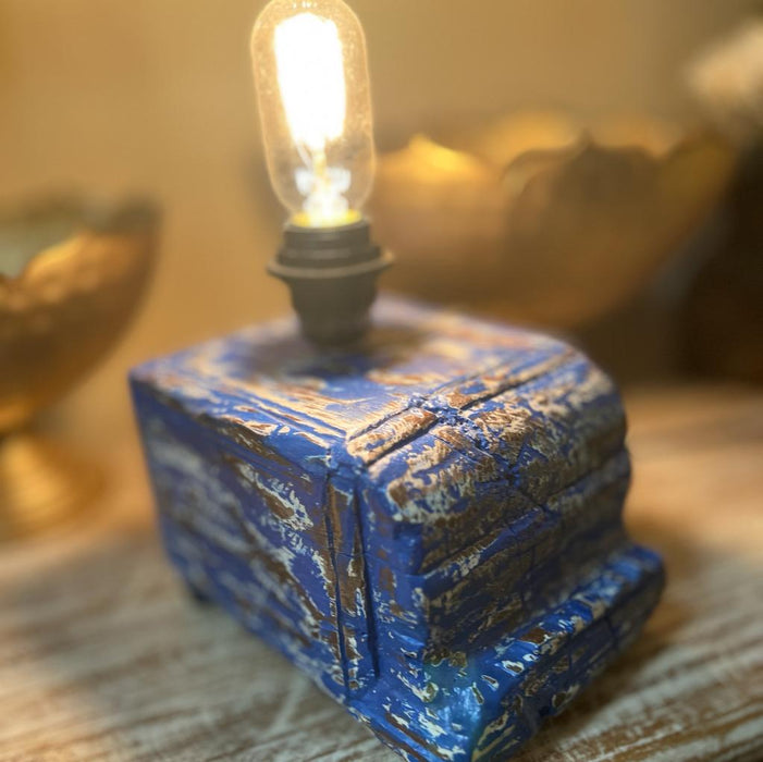 Retro Style Blue Wooden Lamp, Bulb Included : Chirag -3