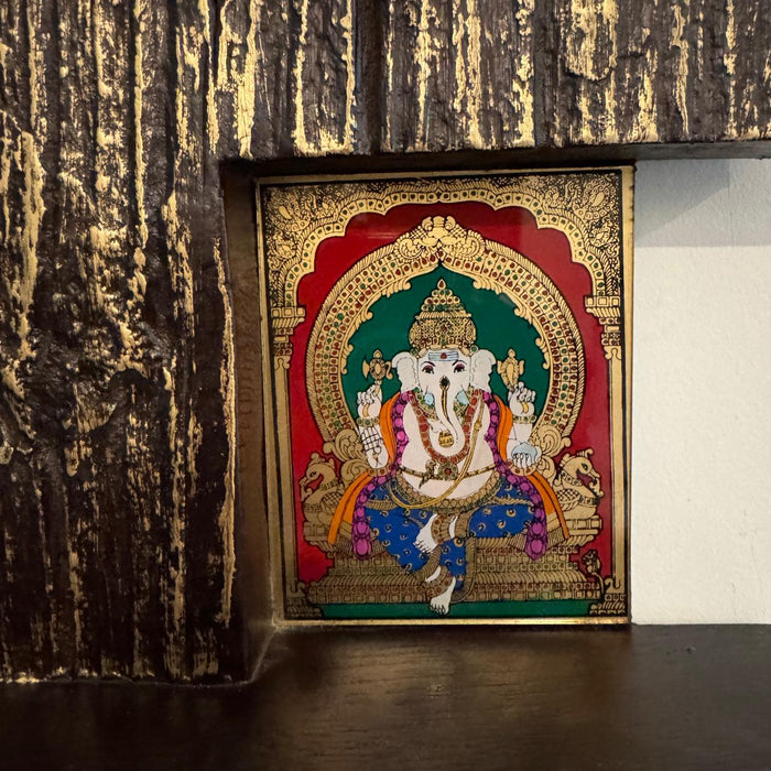 Wooden framed glass Tanjore : Gajanan 2