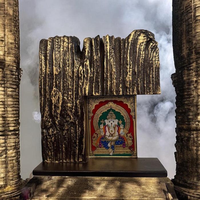 Wooden framed glass Tanjore : Gajanan 2