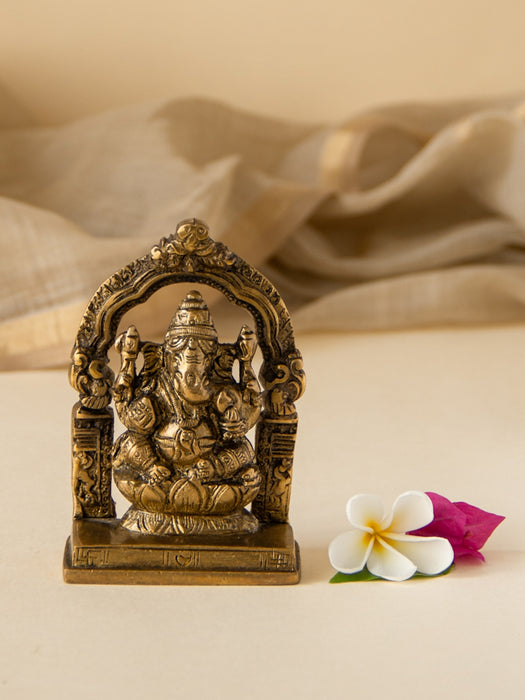 Brass Ganesh Seated With Prabhavali Yali