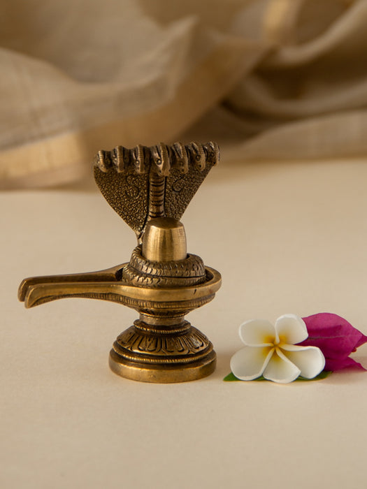 Shiv Lingam Brass Idol with Serpent, Eternal Purity and Divine Presence