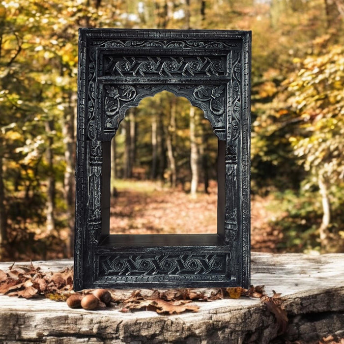 Stylish Grey, Wooden Jharokha with intricate carving : Haya 17 ( 3 feet)