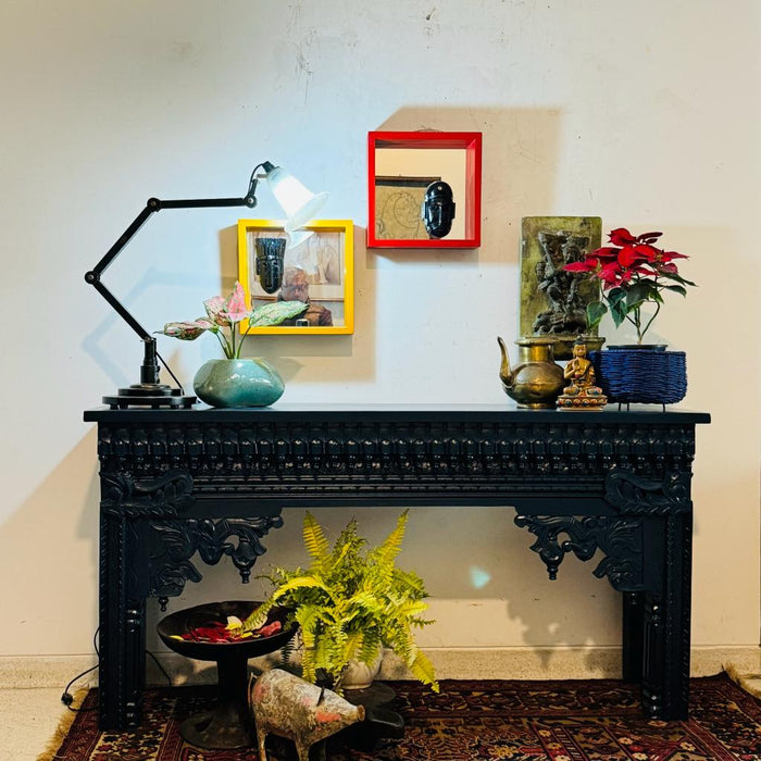 Sehr 2 : Blue Coloured Carved Wooden Console/ Sideboard