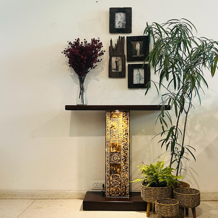 Carved panel console with stunning carved centerpiece and top-lit panel  : Kavya 9