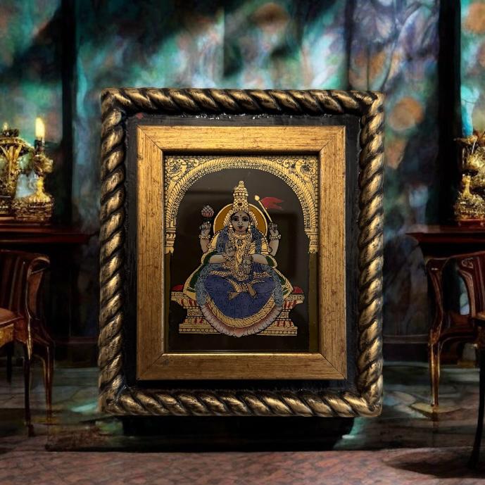 Wooden framed glass Tanjore : Lakshmi 1