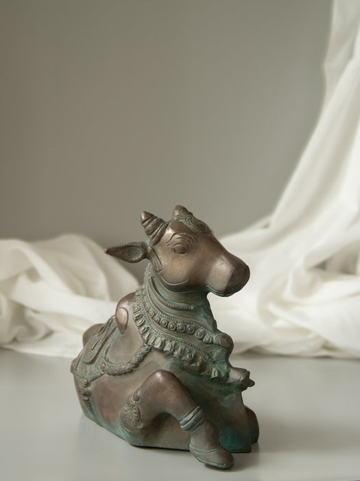 Sitting Nandi Handcarved Brass Idol