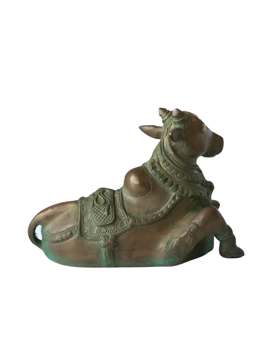 Sitting Nandi Handcarved Brass Idol