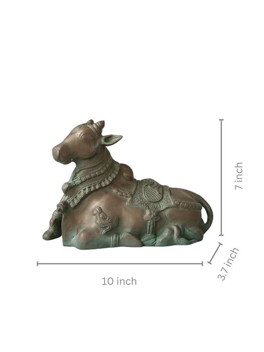 Sitting Nandi Handcarved Brass Idol