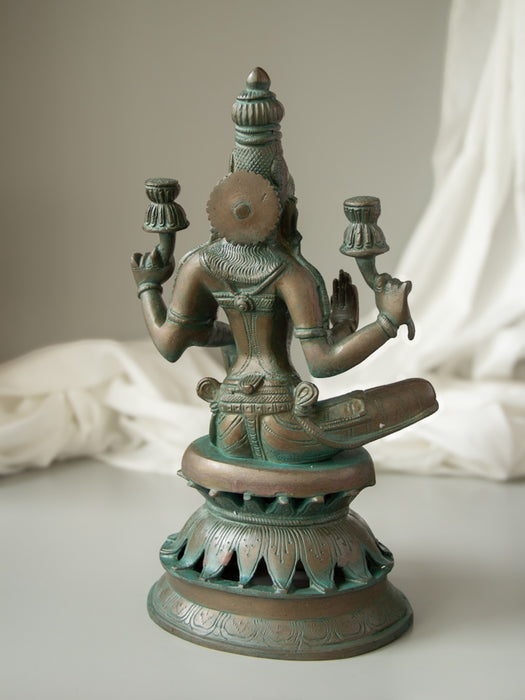 Goddess Lakshmi Brass Idol Sitting On Lotus Base