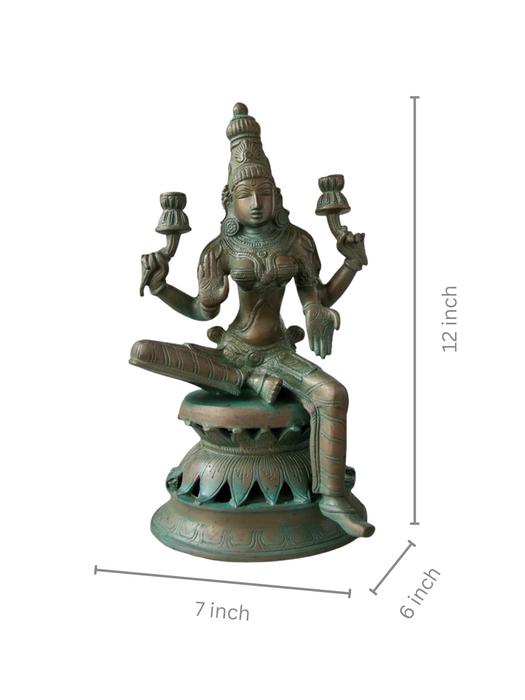 Goddess Lakshmi Brass Idol Sitting On Lotus Base