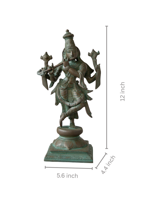 Bhagawan Vishnu as Tribhanga Krishna Brass Idol