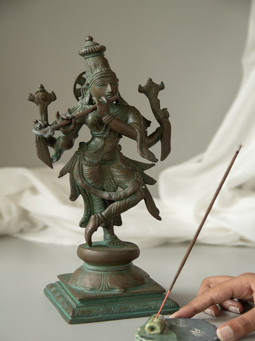 Bhagawan Vishnu as Tribhanga Krishna Brass Idol