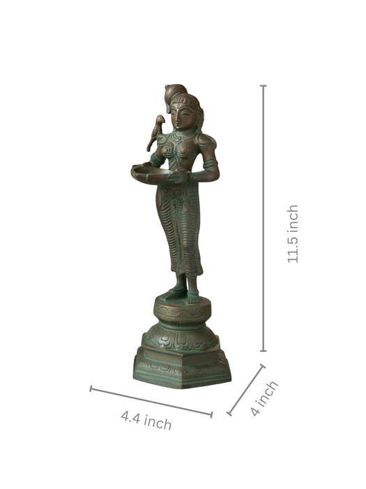 Pair of Deepalakshmis  Brass Idol with Parrots Perched Upon The Shoulder
