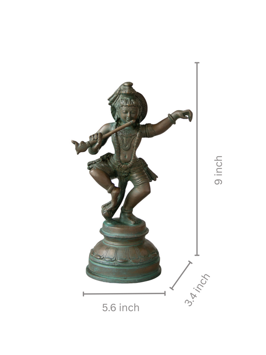 Dancing Lord Krishna Brass Idol Playing the flute