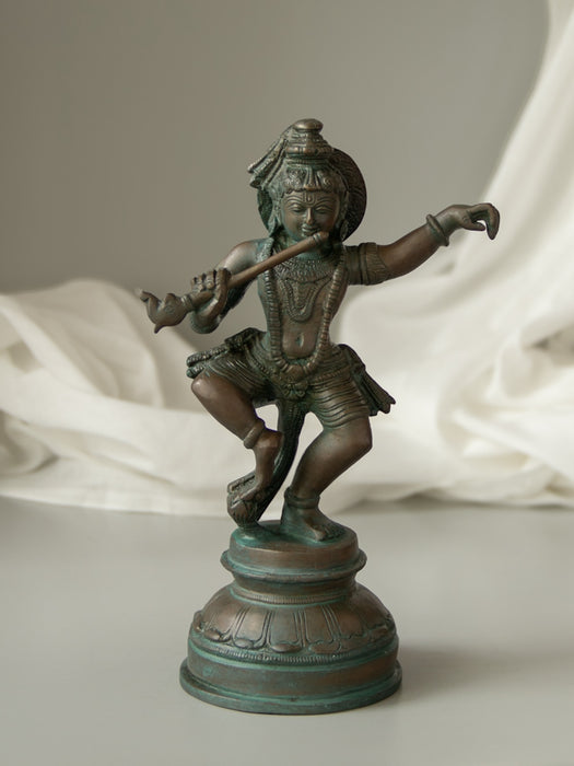 Dancing Lord Krishna Brass Idol Playing the flute