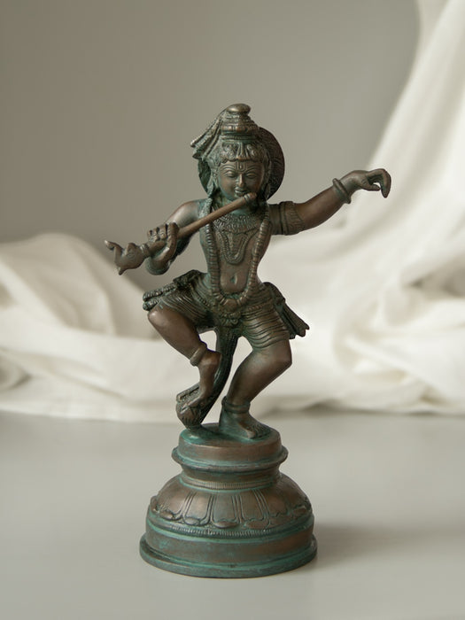 Dancing Lord Krishna Brass Idol Playing the flute