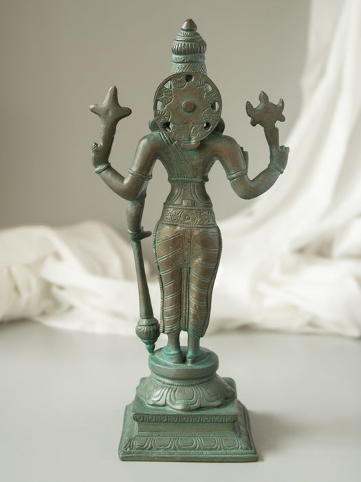 Lord Vishnu Brass Idol Standing on Pedestal