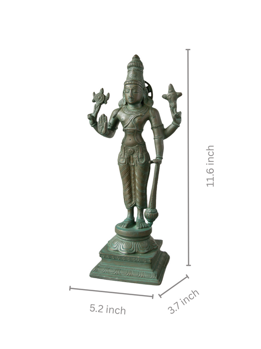 Lord Vishnu Brass Idol Standing on Pedestal