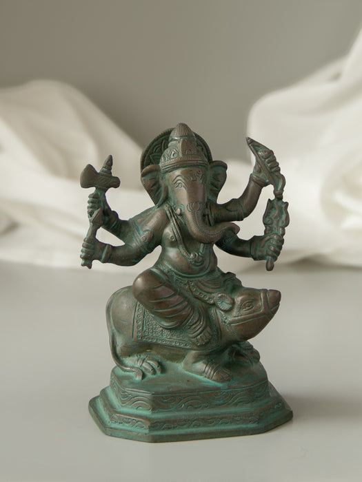 Lord Ganesha Brass Idol Sitting on Mushak