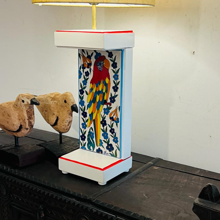 Noor 22 : Floral and Avian Painted Ceramic Tile Decorative Table  Lamp ( Shade Included)