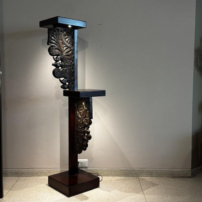 Tall Pedestal Lamp with Carved Panels – Statement Divider Piece : Noor 10