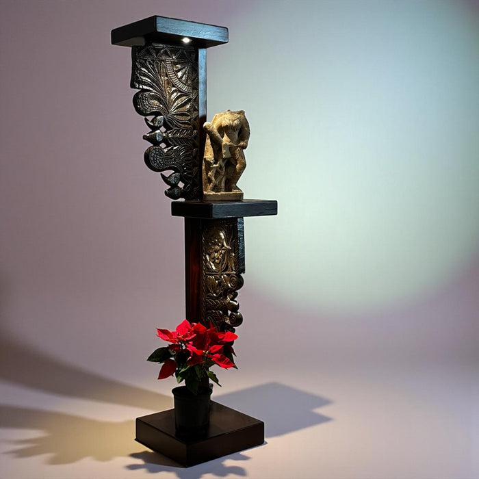 Tall Pedestal Lamp with Carved Panels – Statement Divider Piece : Noor 10