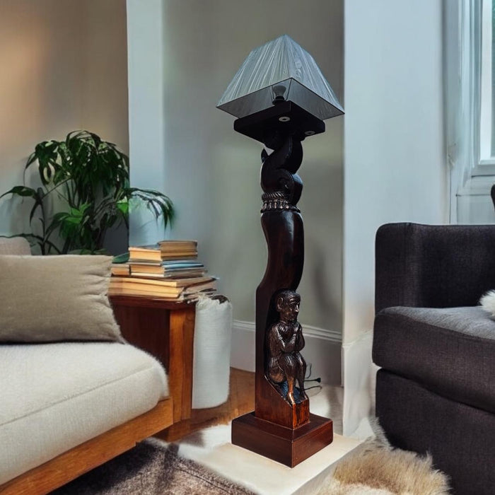Tall Wooden Floor lamp with Vintage Panel : Noor 43 ( Shade Included)