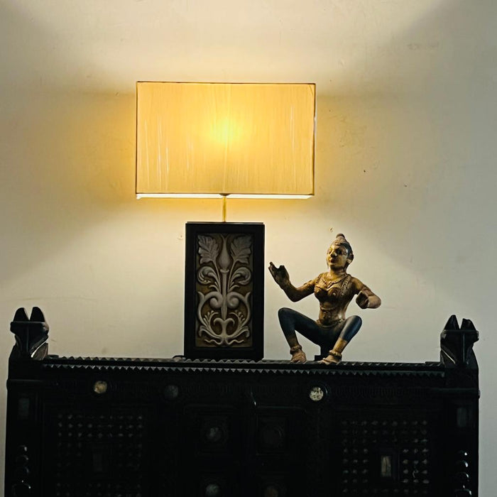 Cream and Gold Embossed Tile Lamp ( Shade Included ) : Noor 19