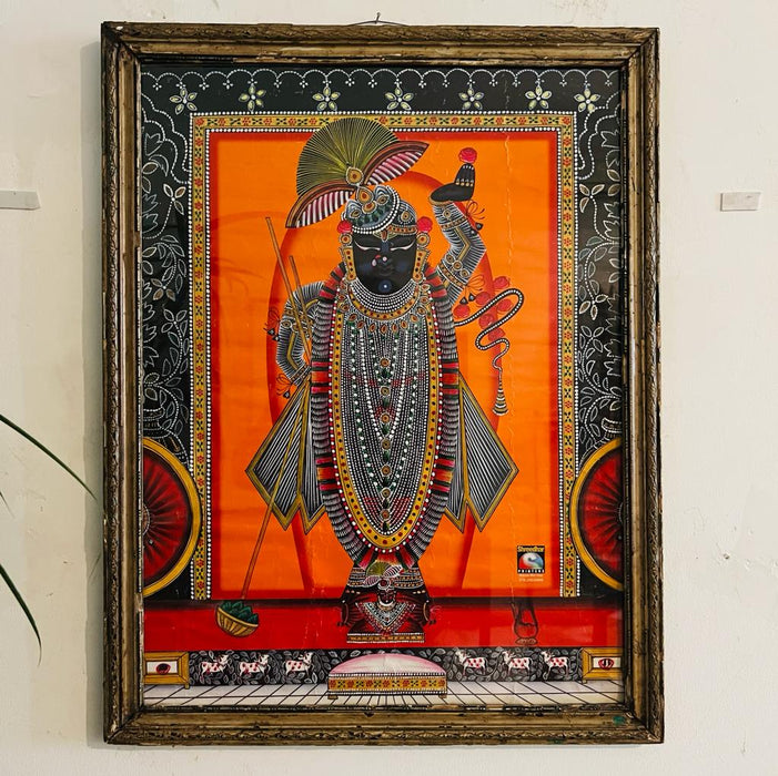 Shrinathji 2 : Jewel Coloured Pichwai Print ( 26" , framed )