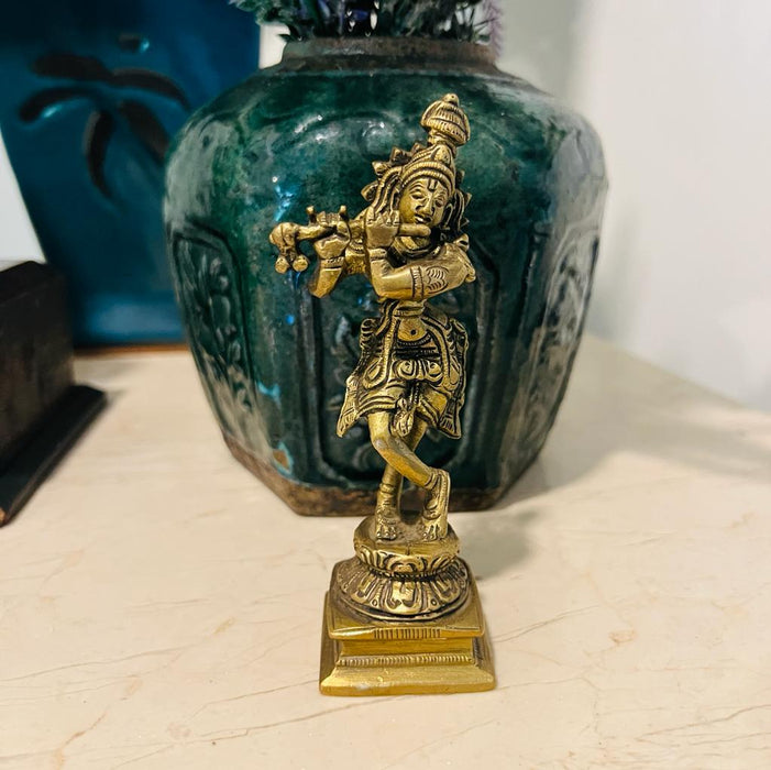 Pital 8 : Lord Krishna Vintage Style  Brass Statue