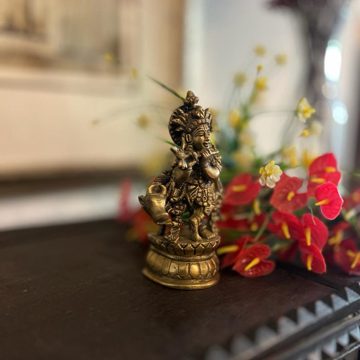 Pital 9 : Lord Krishna Vintage Style Brass Statue