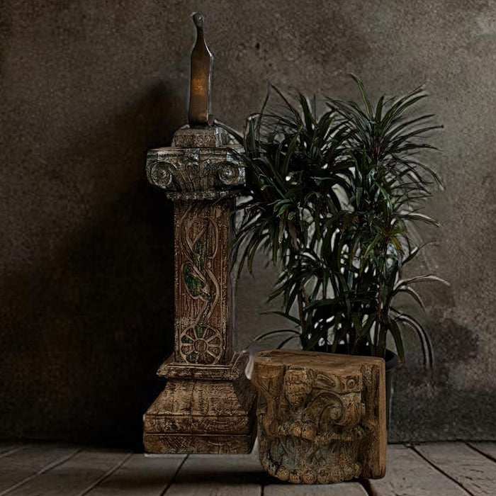Vintage Style Distressed, Wooden pedestal : Ruhana 10