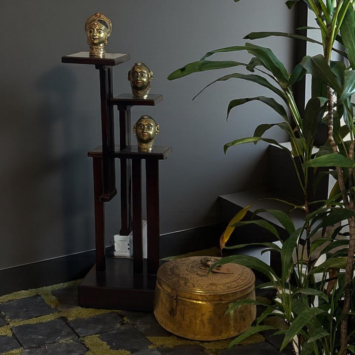 Teak Wood Three-Level Pedestal – Artistic & Functional : Ruhana 9