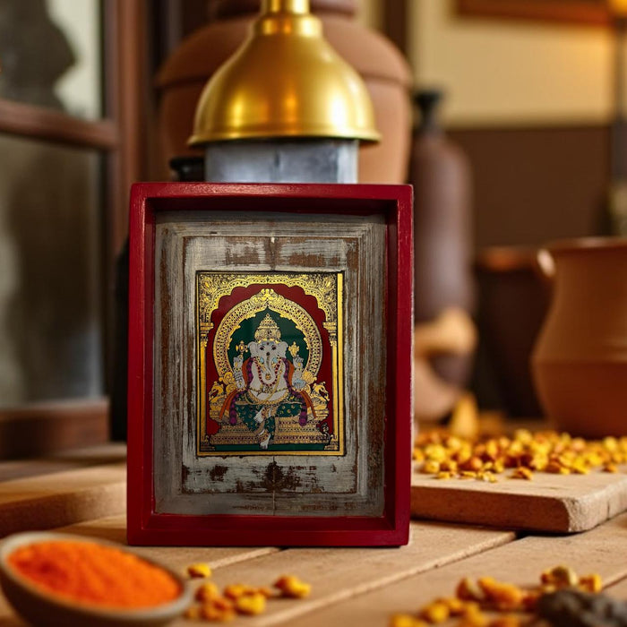 Ganesh Tanjore with Red Frame