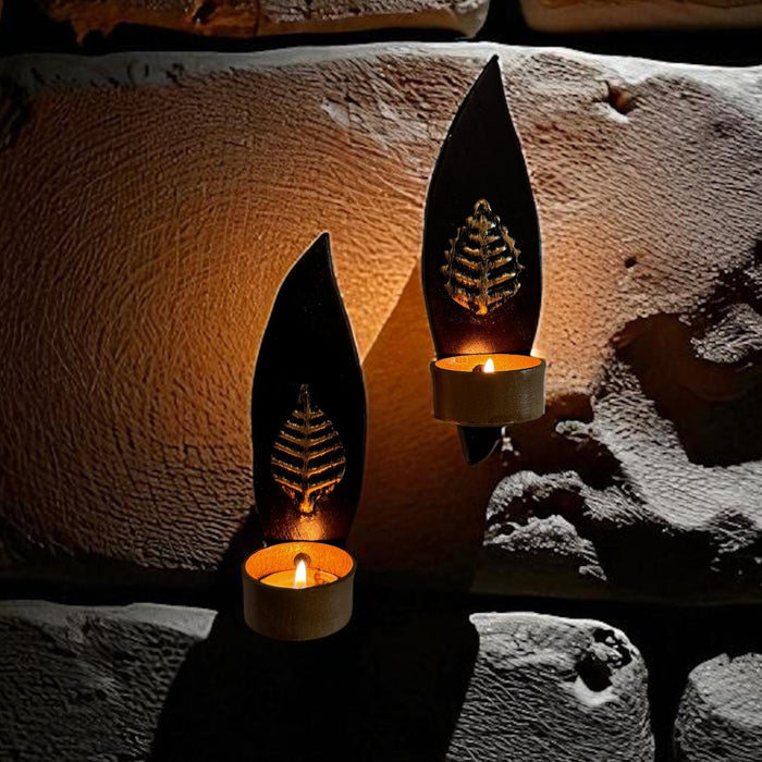 Leaf-Shaped Tea Light Holders – Distressed Gold Finish