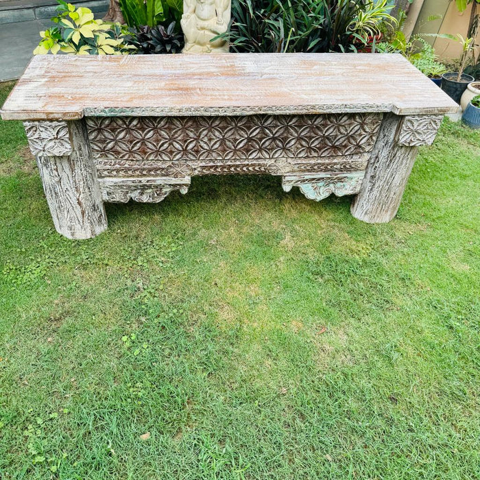 Carved  Garden Wooden Bench in Distressed Finish   ; Mussarat 4