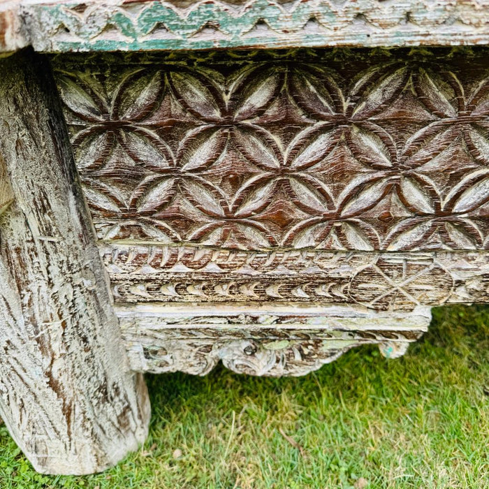 Carved  Garden Wooden Bench in Distressed Finish   ; Mussarat 4