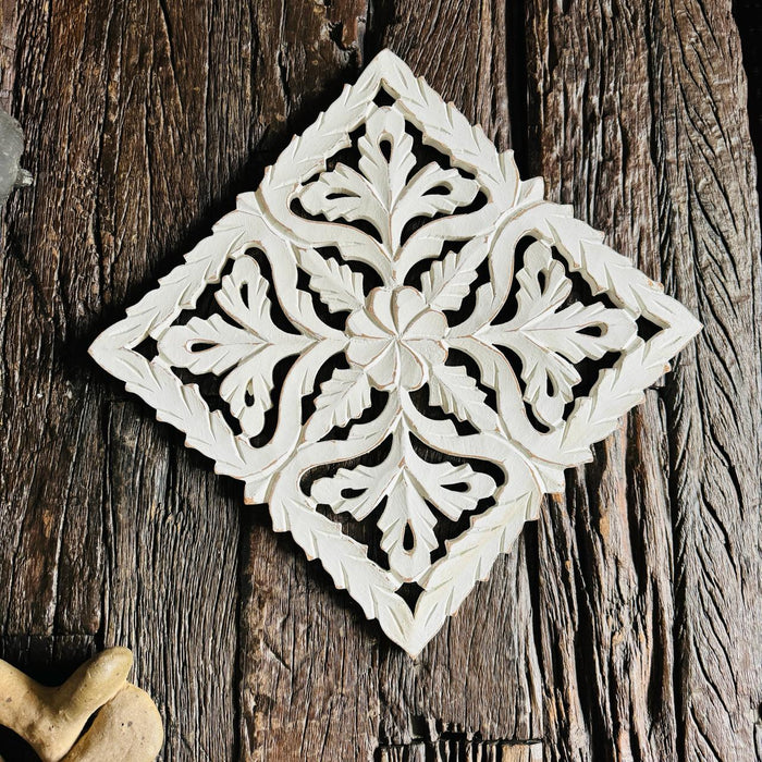 Aarav  1: Stylish White Carved  Wooden Trivet